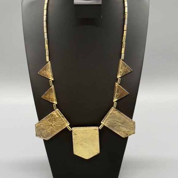 Vintage Gold Tone Chevron Enamel Black Cream Rhinestone Bib Necklace 18" READ - Picture 10 of 15